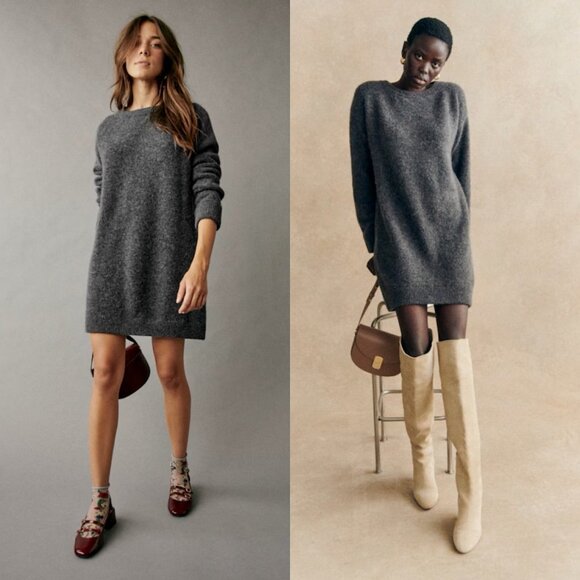 Sezane Sweaters - Sezane Gray Alpaca Wool Blend Sweater Dress Sz Small Crew Neck Made in Bulgaria